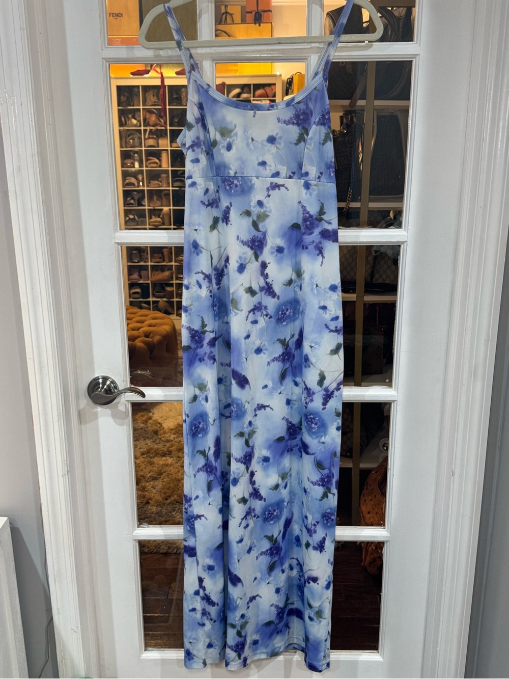 🪻🦋 VINTAGE Y2K Blue Floral Maxi Slip Dress with Spaghetti Straps‎ 🦋🪻 - Picture 4 of 13